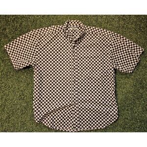 VTG Munsingwear Shirt Mens XL Brown Checkered Geometric Button All Over Print